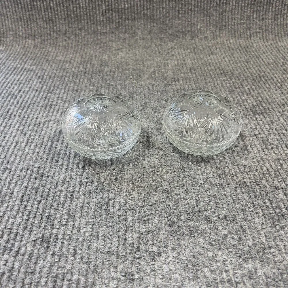 VTG KIG Malaysia Clear Glass Dish Bowl‎ Depression Style Candy Nut Lid Set Of 2